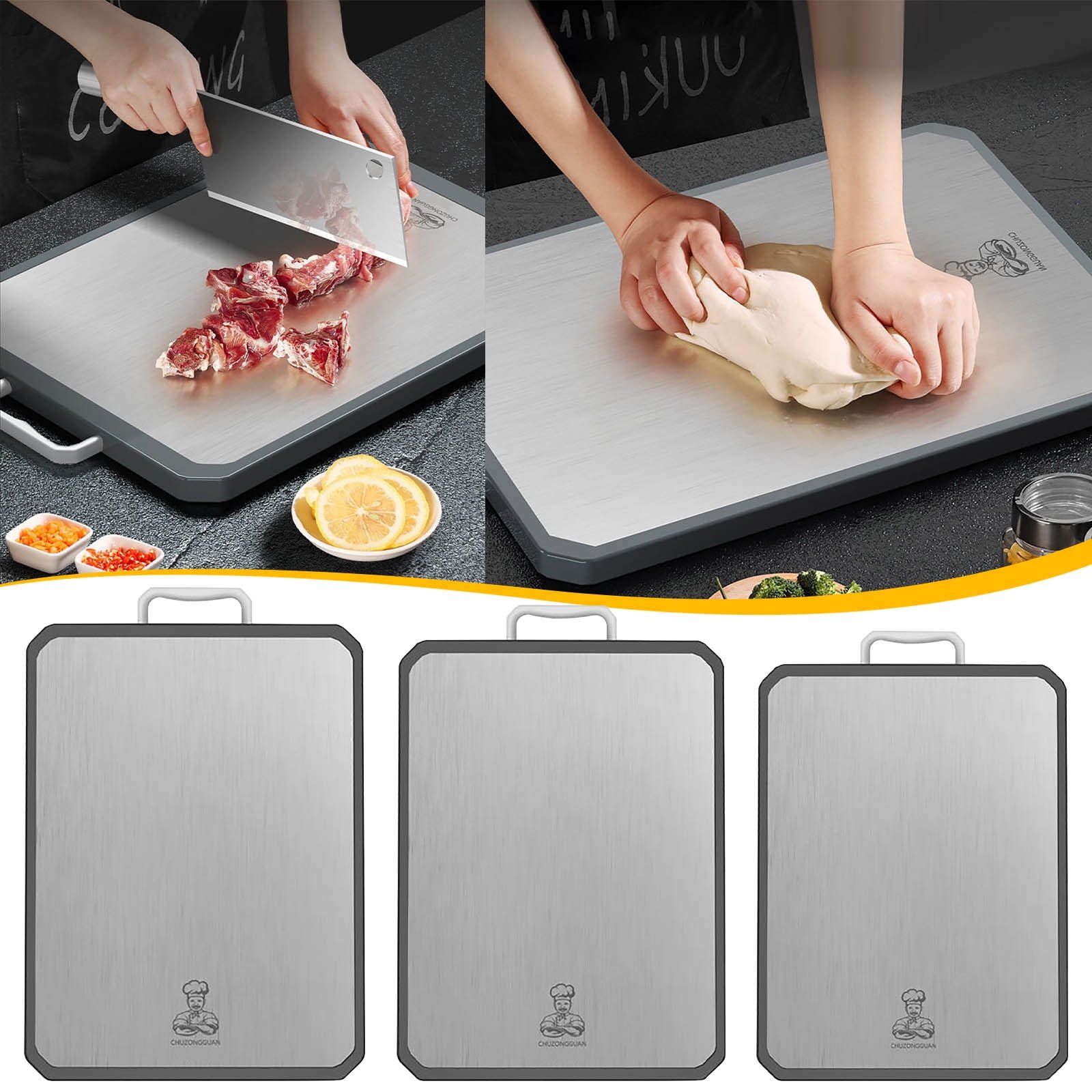 High-quality stainless steel cutting board from Calmchop, showcasing durable and safe kitchen essentials