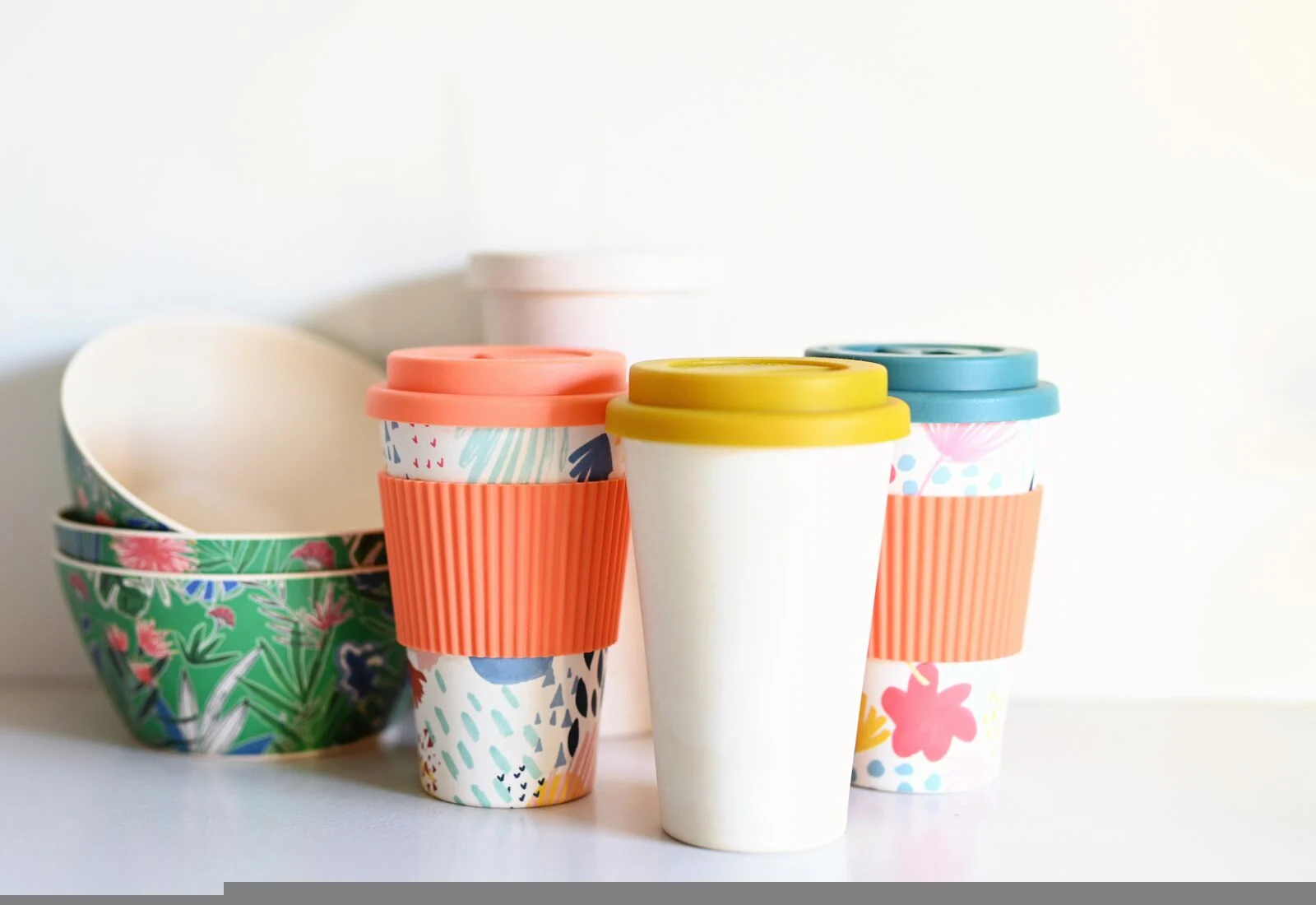 Bamboo cups and bowls made from green materials