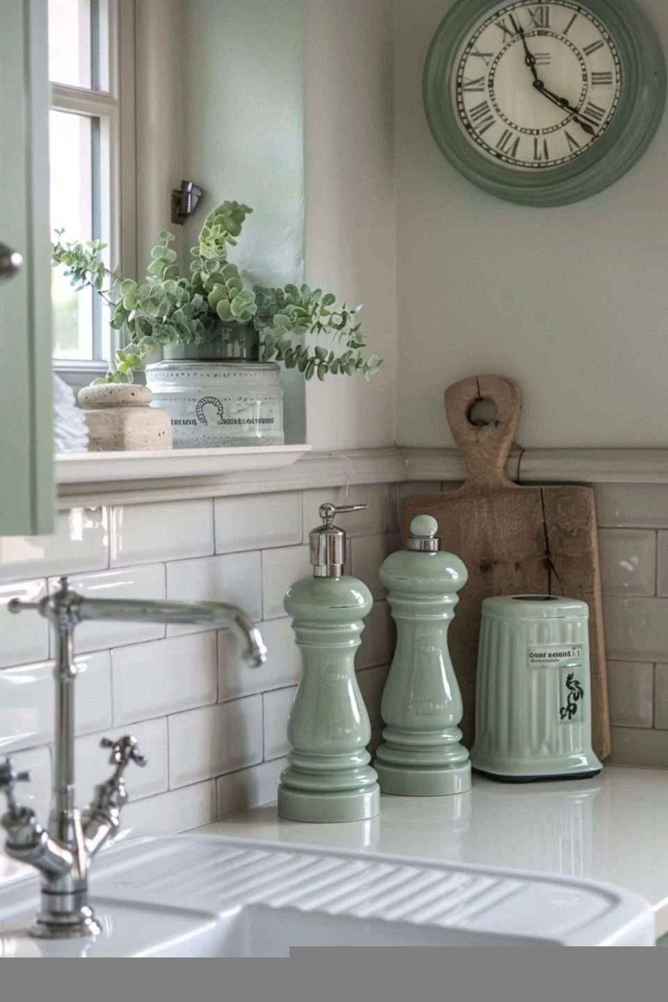 Sage green eco-friendly kitchen setup